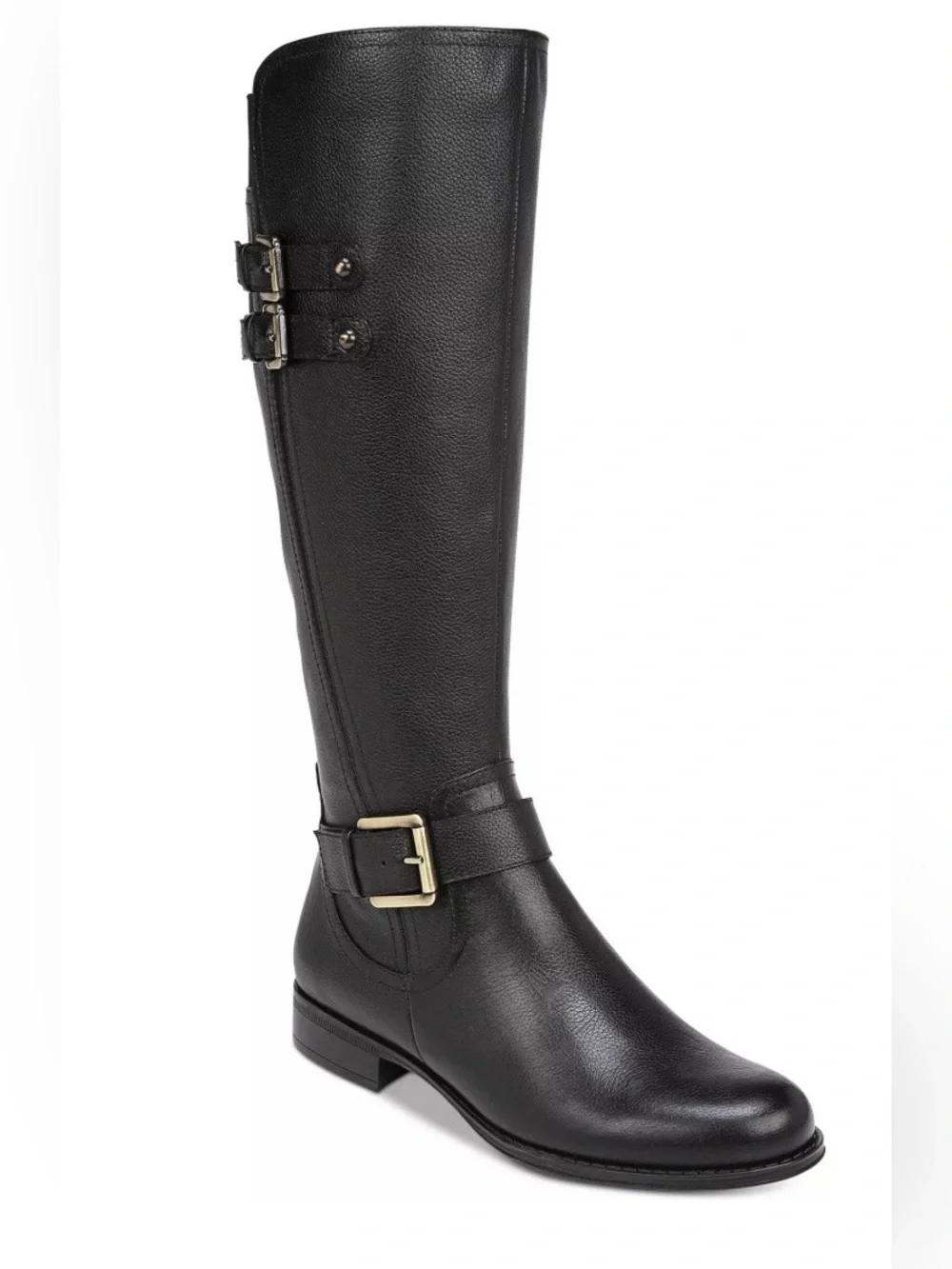 Naturalizer Black Leather Knee High Buckle Boot Size 8.5W Wide Calf